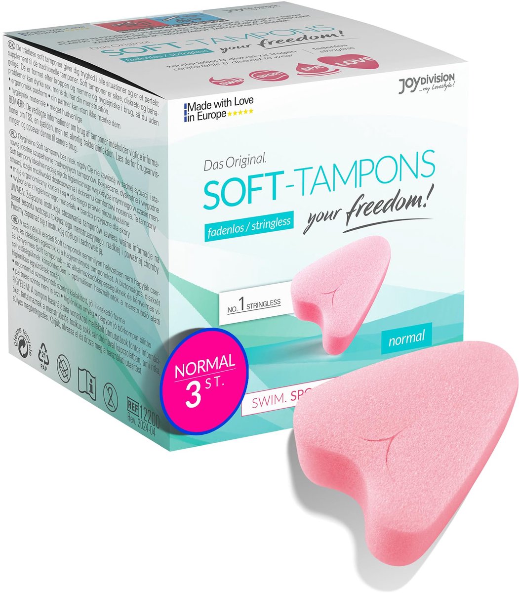 JOYDIVISION Soft-Tampons normaal I 3 stuks I draadloze tampons voor sport, zwemmen & spa I menstruatiesponzen ultra zacht I gemakkelijk inbrengen & verwijderen I zachte tampon zonder draad