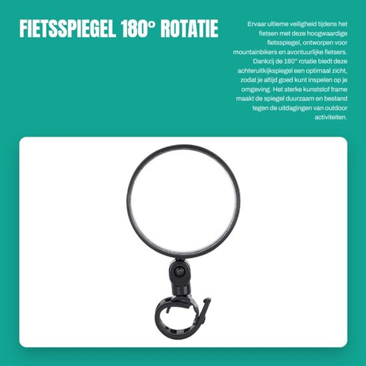 Fietsspiegel 180° Rotatie - Verstelbare Bevestigingsriem - Robuust Kunststof - Slagvast - Brede Weergavehoek - Veiligheid Verkeer - Fiets Spiegel