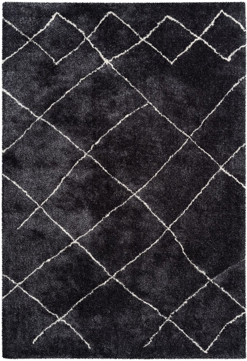Padiro hoogpolig vloerkleed 200 x 290 cm - antraciet - modern geometrisch patroon - geschikt voor vloerverwarming - van polyester