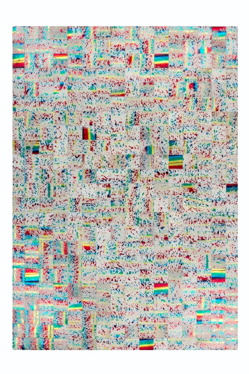 Padiro laagpolig vloerkleed 80 x 150 cm - crème / off-white / meerkleurig - industrieel abstract design - geschikt voor vloerverwarming - van leer