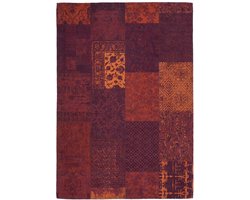 Padiro design laagpolig vloerkleed 80 x 150 cm - bordeaux - geometrisch ruiten- en blokkenpatroon - patchwork - voor vloerverwarming - van katoen