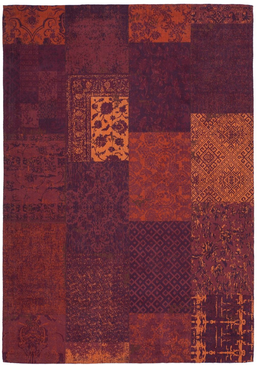 Padiro laagpolig vloerkleed 80 x 150 cm - rood - geometrisch ruit- en blokpatroon - geschikt voor vloerverwarming - van katoen