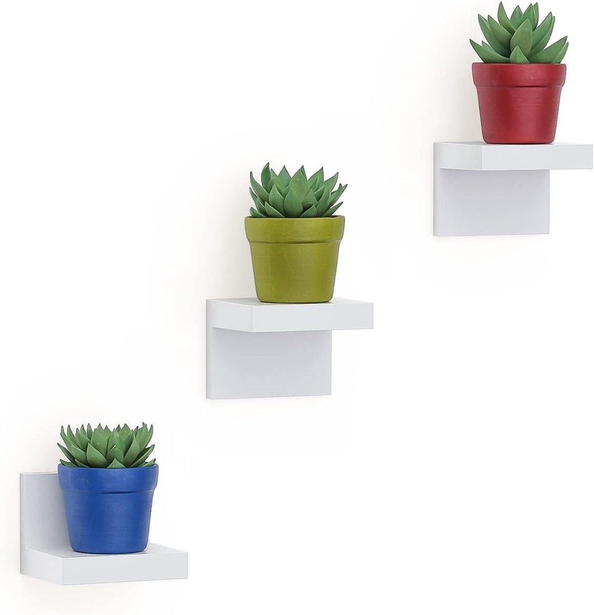 Drijvende Wandplanken Set van 3, Decoratieve Wandplanken voor Smart Speakers en Elektronische Apparaten, Wit met 2 Installatiemogelijkheden