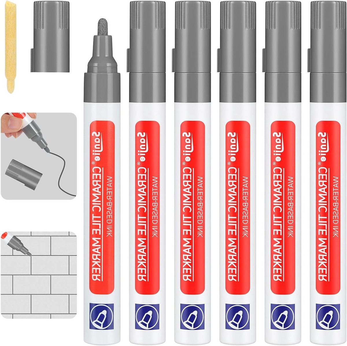 Voegstift Set - Tegelmarker Renovatie - Voegen Opfrissen - Waterdichte Formule - 6 Stuks - Donkergrijs