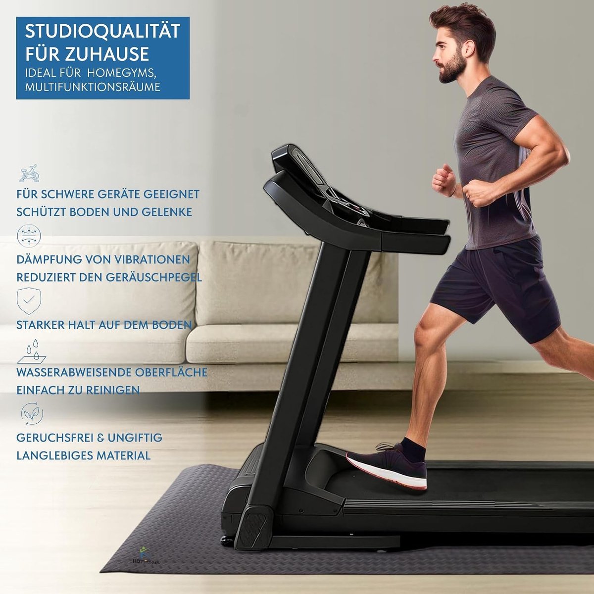Fitnessmat - Zwart - 200 x 100 cm - Antislip en Geluiddempende Eigenschappen - Voor Fitnessapparatuur