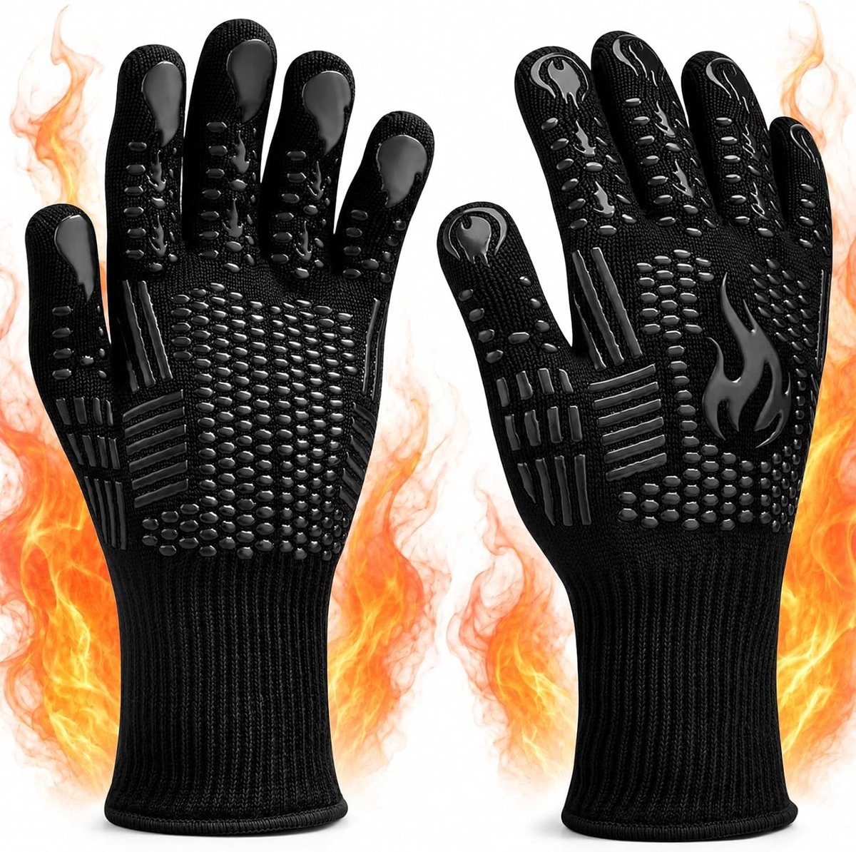 Grillhandschoenen - Zwart - L - Hittebestendig met Antislip Siliconen - Voor BBQ en Keuken