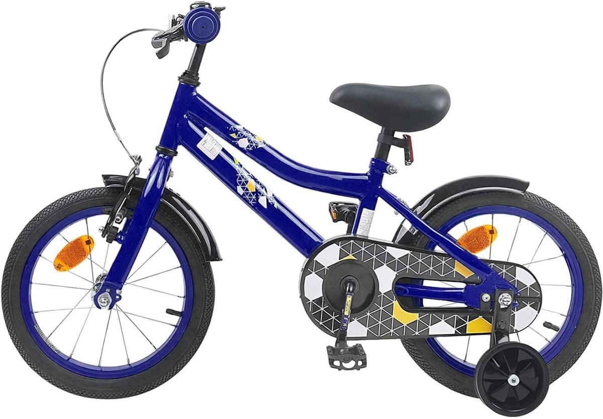 Kinderfiets 16 Inch Peuterfiets Klassieke Fiets Avontuurlijke Rit Verstelbaar Stuur en Zadel 16 inch Donkerblauw