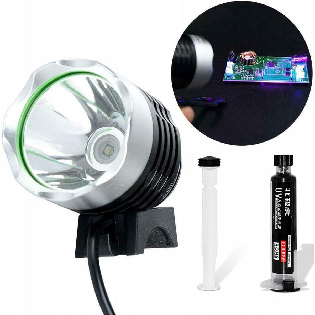 Rosfix Soldermasker Set - Zwart 10 ml met Zuigerapplicator - USB UV-Lamp 5V 365nm 2 LED