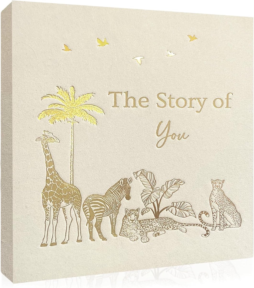 Babyherinneringsboek - Luxe Bewaarboek voor Aanstaande Mama - Mijlpaalboek & Fotoalbum van Geboorte tot 5 Jaar - Genderneutraal voor Jongen of Meisje - Safari Scrapbook in Linnen Look