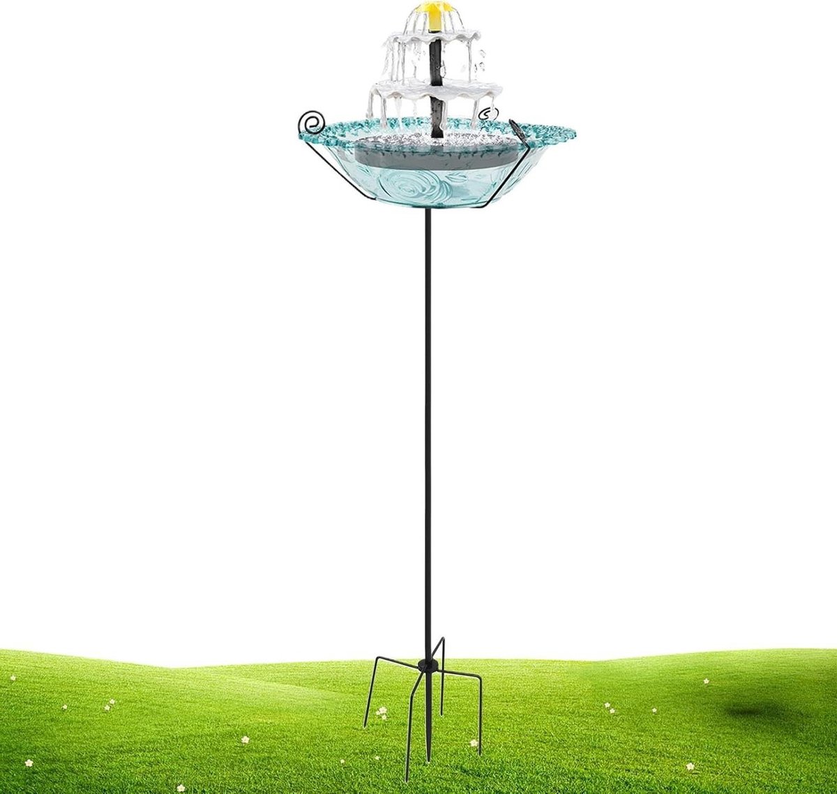 Vogelbad met Fontein - Kolibrie Feeder - Tuin Decoratie - Zonne-energie Aangedreven - 25x25x8 cm - Blauw