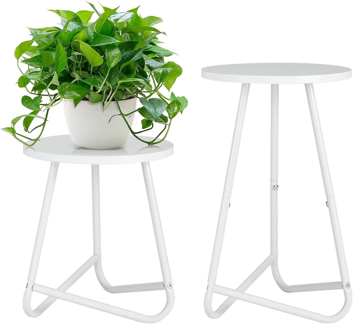 Ronde Plantstand van Hout en Metaal voor Binnengebruik, Ideaal voor Woonkamer, Balkon en Kantoor - Set van 35 cm en 50 cm