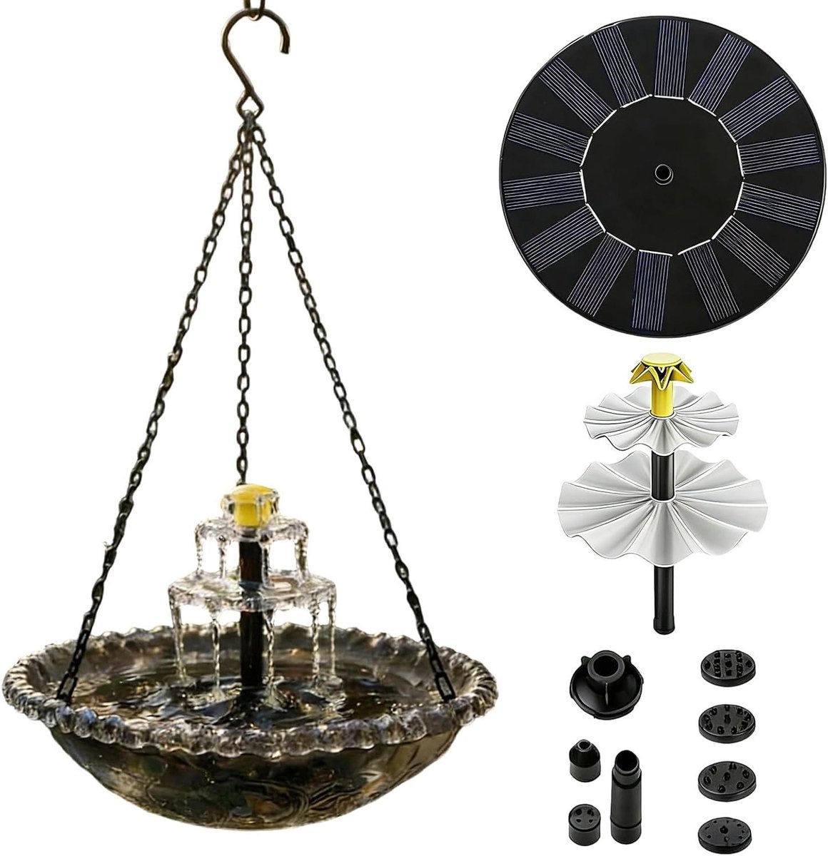 Vogelfontein Zonne-energie - Vogelbad Fontein - Tuin Decoratie - Lokt Kolibries Aan - 23.5 cm Breed - Blauw Paars Roze Grijs