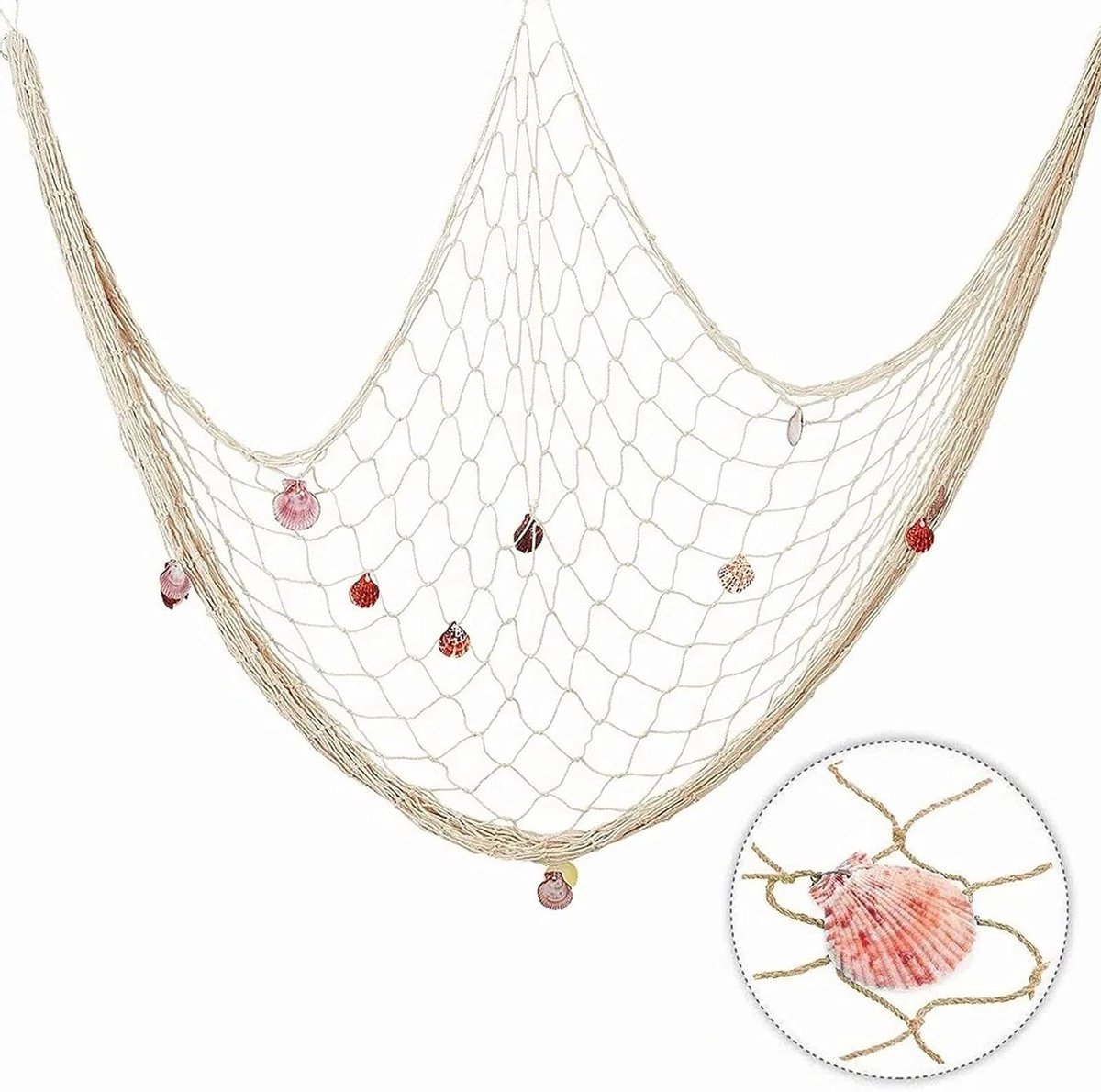 Decoratief Visnet - Wanddecoratie Net - Feestversiering - Handgeweven Katoen - 1x2m - Natuurlijk