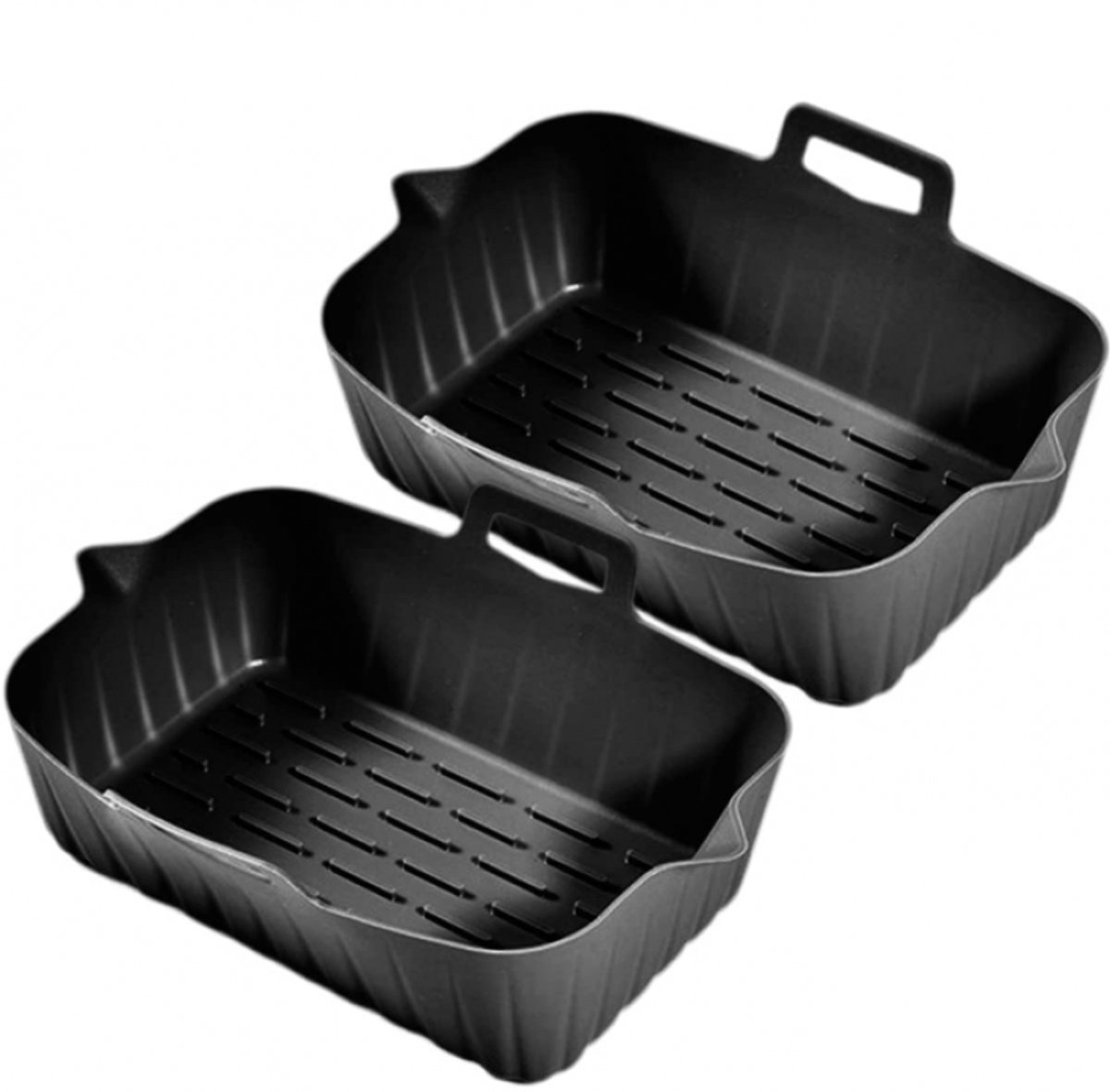 Airfryer Siliconen Bakje - 2 Stuks - Siliconen Bakvormen - Siliconen - Rechthoekige frituurmand - Bakpapier Alternatief - Non-Stick - Vaatwasserbestendig - Airfryer Accessoires - Airfryervoering - Geschikt voor airfryer - 22*16cm - Zwart