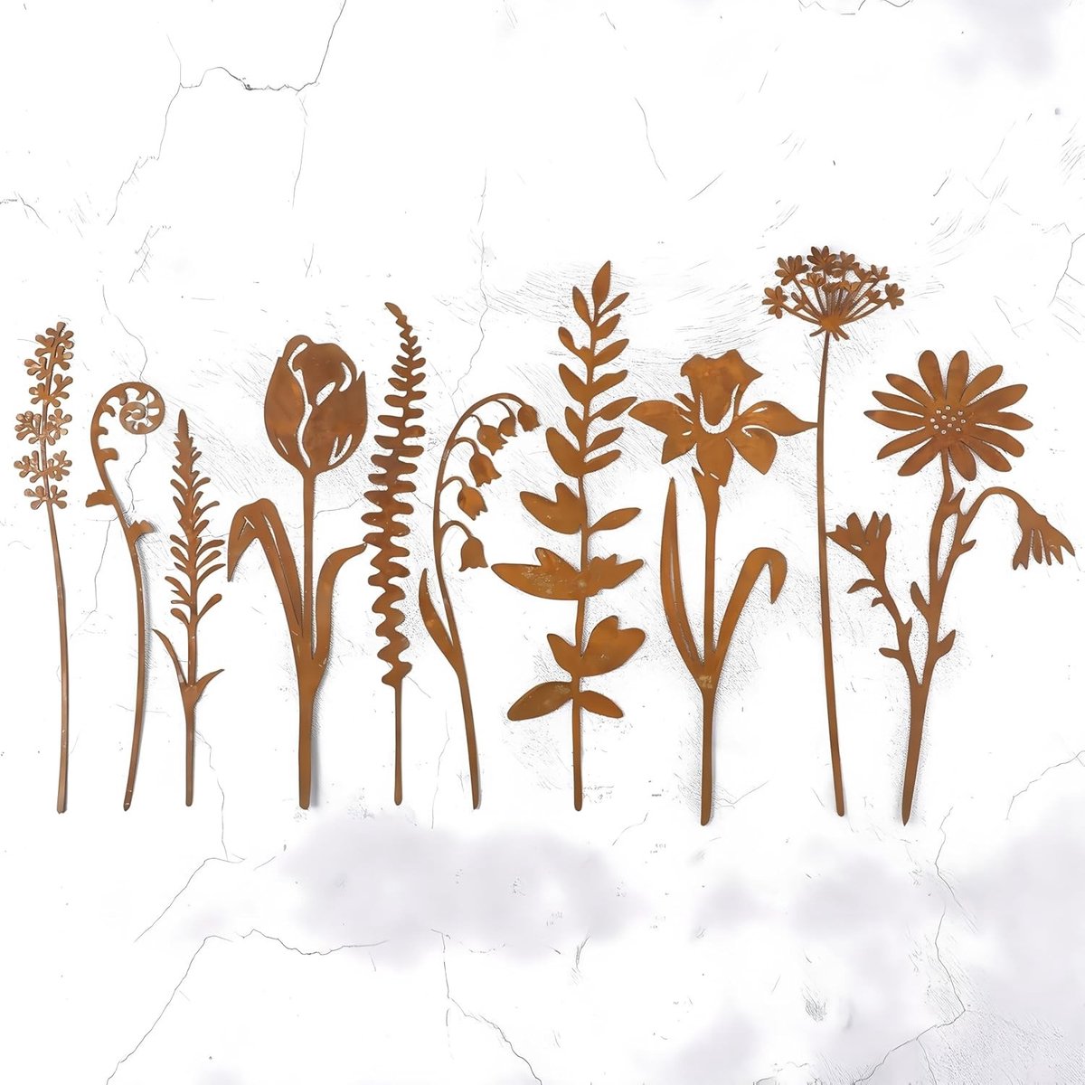 Tuinstekers Roest - Metalen Bloemen - Tuin Decoratie - Vintage Look - 10 Stuks - Brons