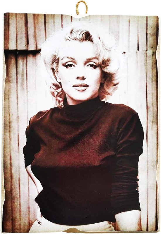 Houten Afbeelding - Marilyn Monroe Print - Muurdecoratie Huis - Handgemaakt in Italië - 17 x 24 cm - Zwart Wit