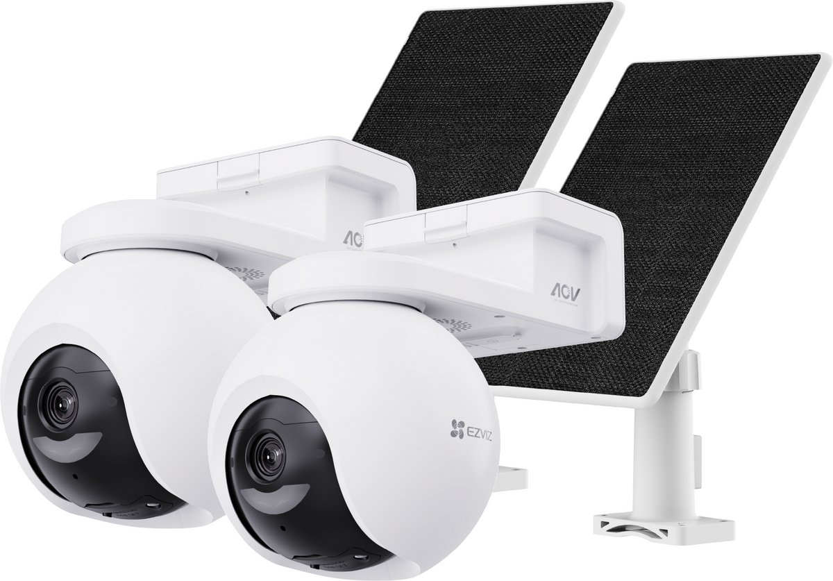 EZVIZ HB8 Pro 4K Kit Draadloze Beveiligingscamera WiFi met 5W Zonnepaneel - AI Personen/Voertuigdetectie - 360° PTZ - Nachtzicht in Kleur - Buitencamera - Geen maandkosten - Wit - 2 Stuks
