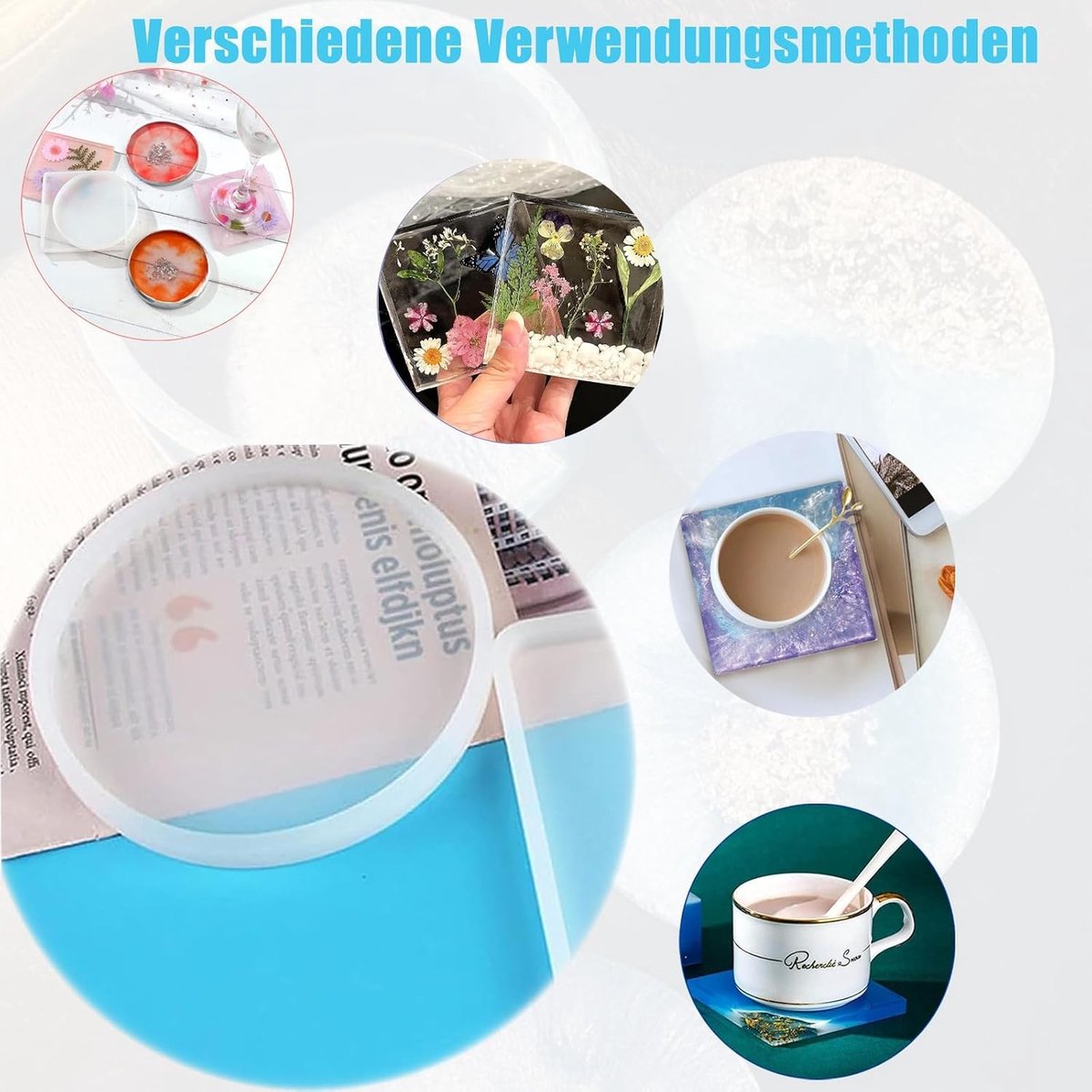 Set van 10 Rond Epoxy Hars Onderzetters met Siliconen Mal voor Creatieve DIY Projecten