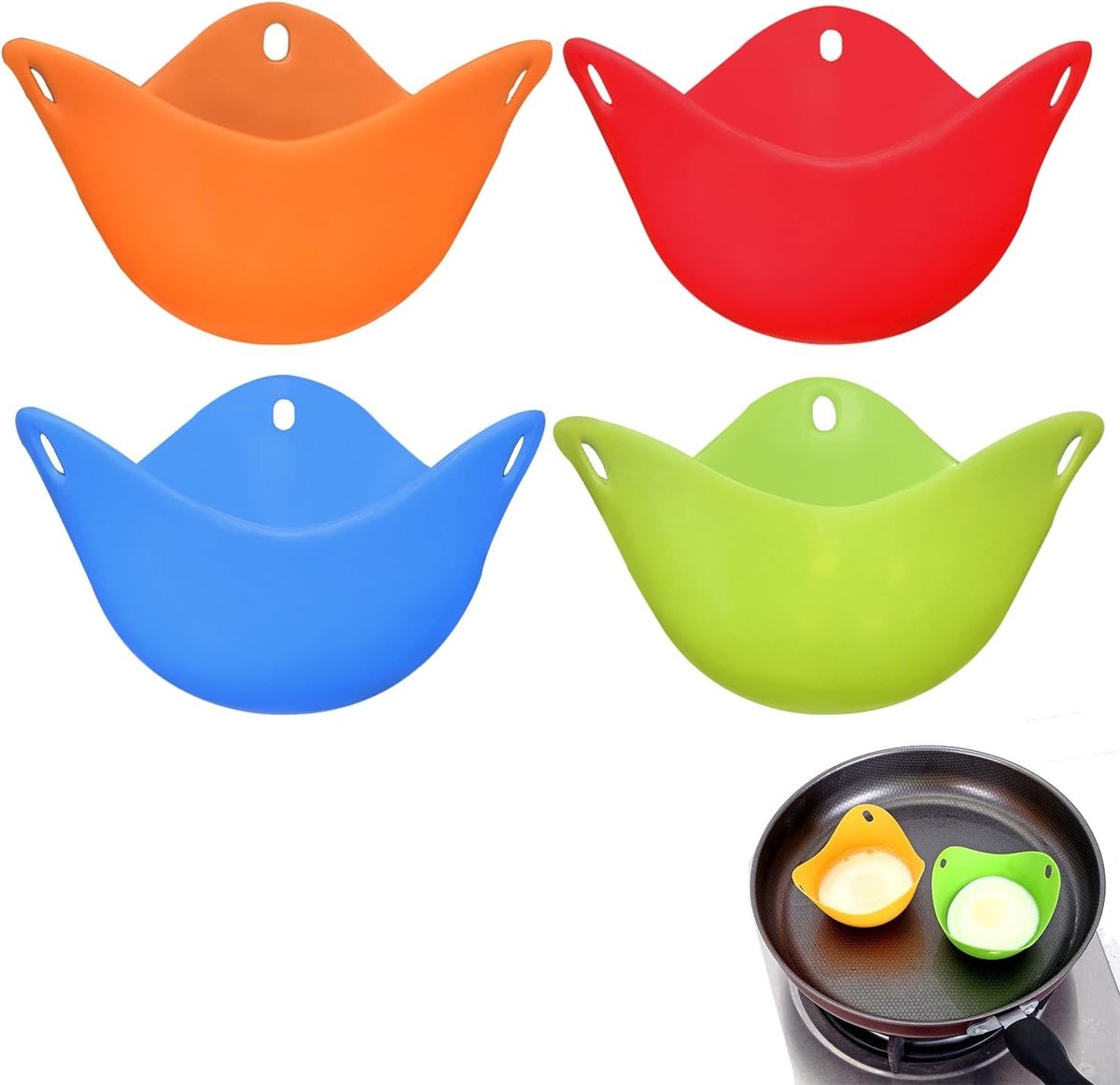 Eierkoker - Oranje, Groen, Rood, Blauw - Siliconen Pocheervormpjes - Herbruikbaar voor Airfryer, Magnetron en Pan