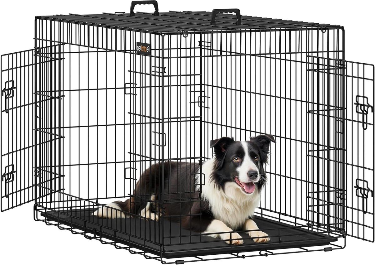 Opvouwbare Hondenkooi - Transportbox Hond - Veilige Rustplek - Dubbele Deuren - 107 x 70 x 775 cm - Zwart