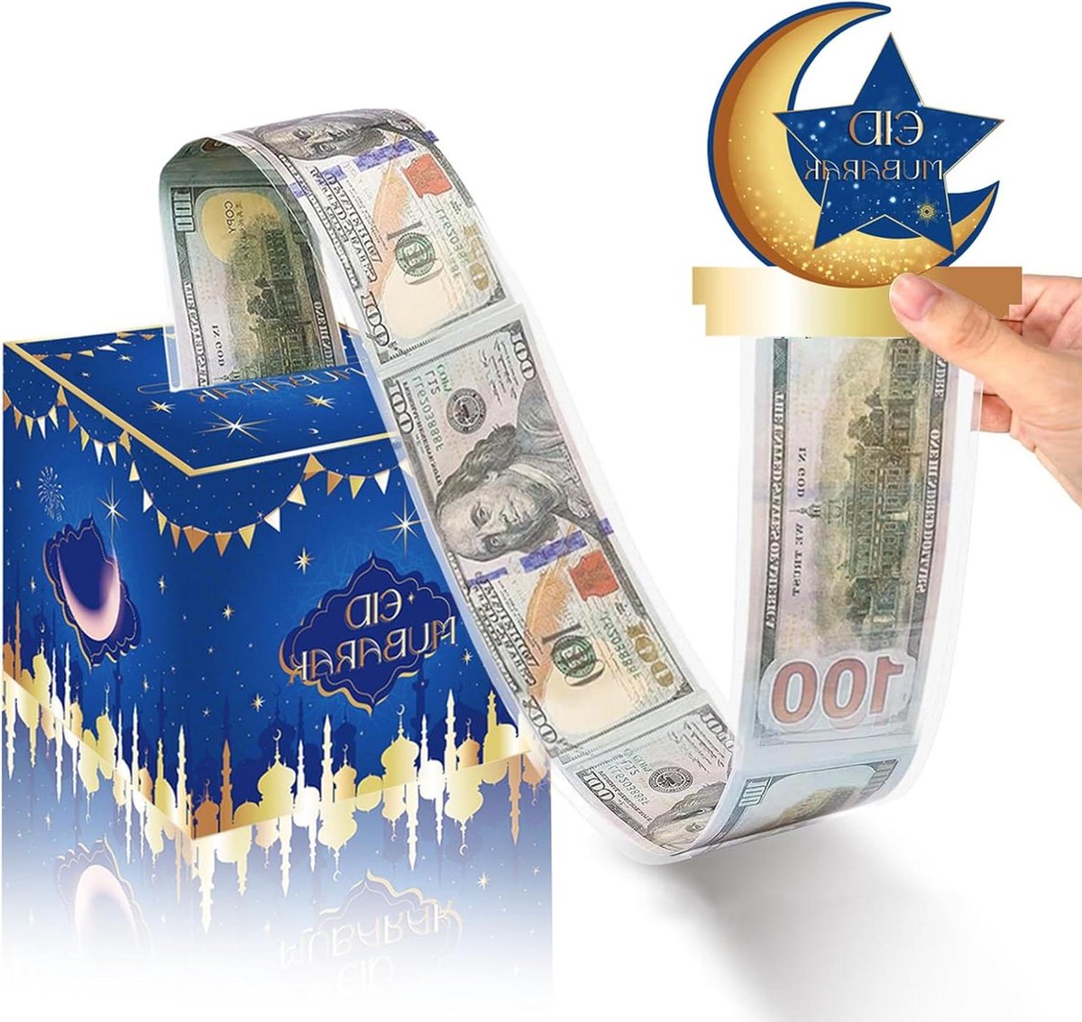Geldbox Cadeau - Contante Verrassing - Feestelijke Geschenk - Uniek DIY Ontwerp - 13x13x11 cm - Eid Stijl B