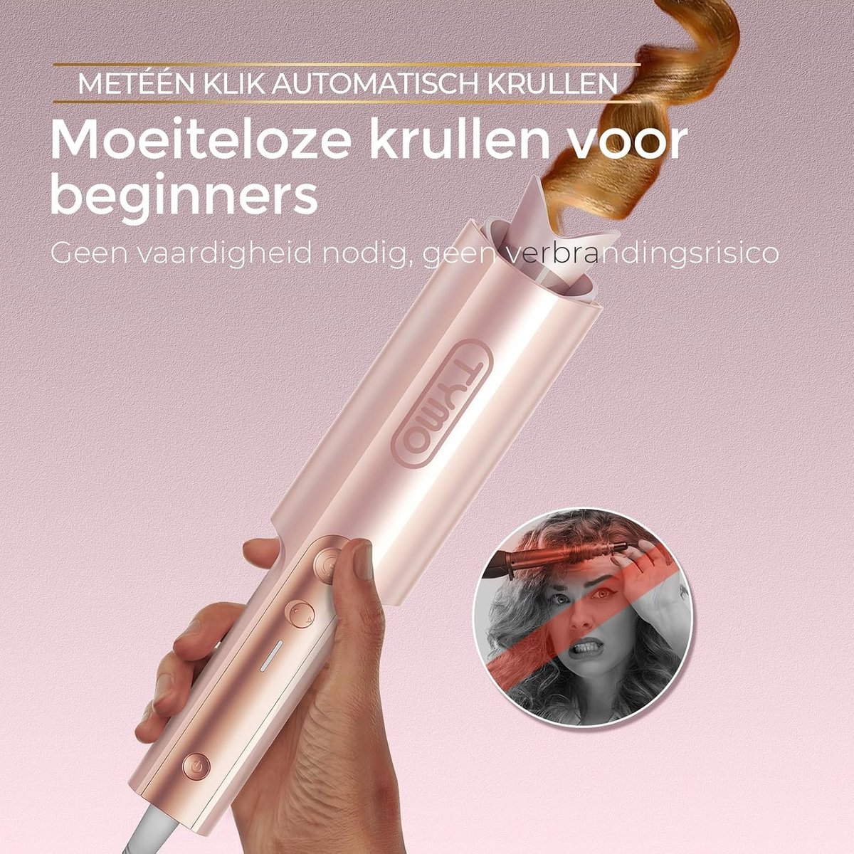 Wafeltang haar - Goudroze - 32 mm - Keramische Krultang met Anti-Verbranding - Voor Lang Haar