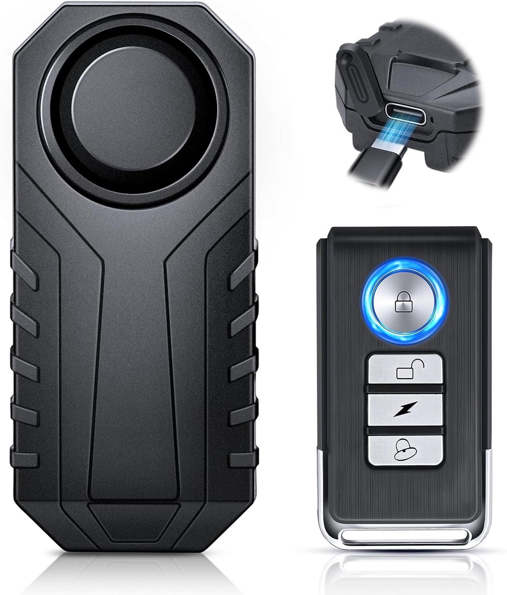 Fatbike alarm - Zwart - Oplaadbaar - Waterdicht IP65 - Met Afstandsbediening voor Fietsen en Motoren