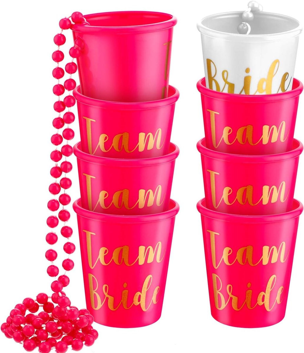 8 Stuks Shotglas Ketting met Gouden Folie voor Vrijgezellenfeest, Bruiloft en Bridal Shower Decoraties