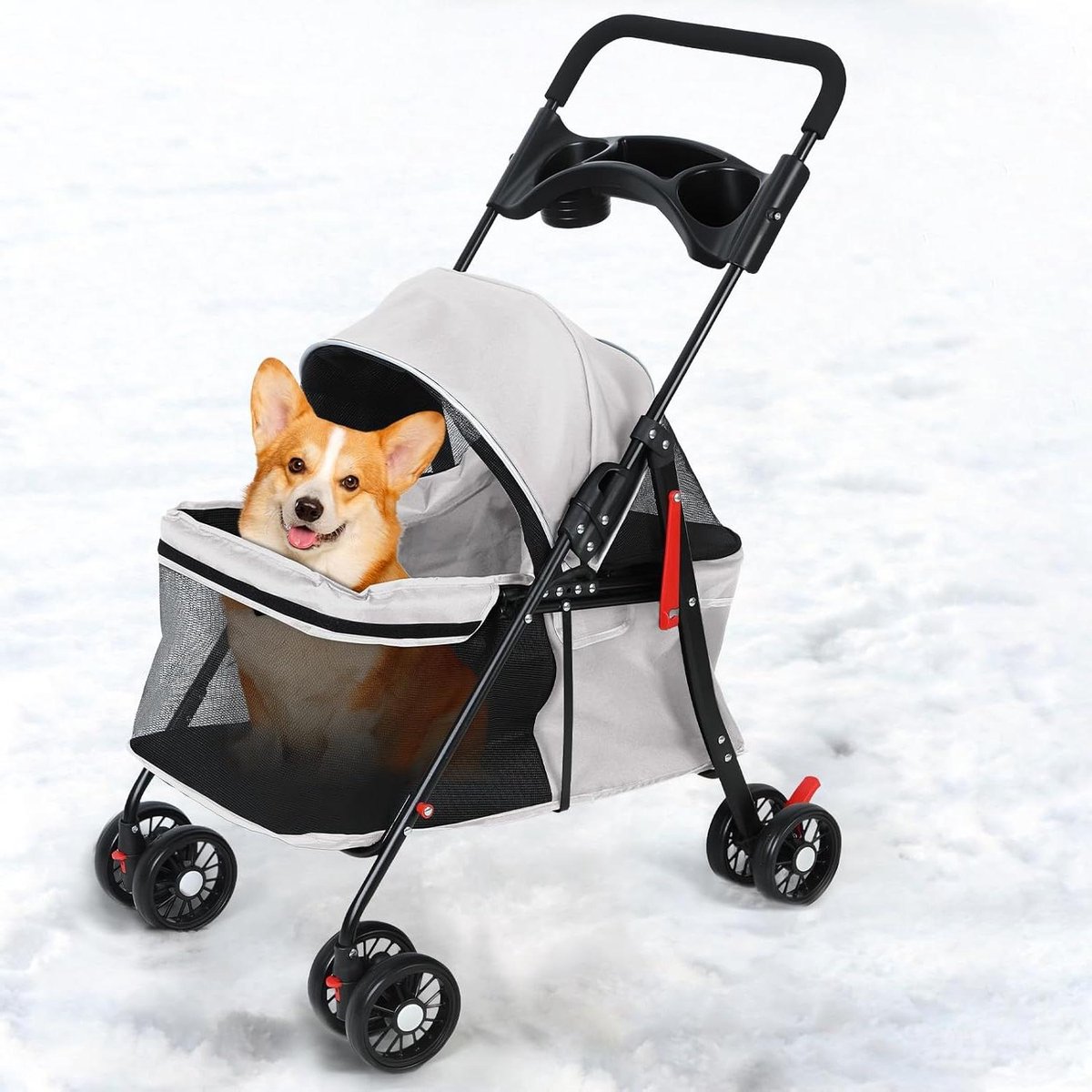 Huisdierenbuggy - Dierenwagen Kattenbuggy - Comfortabel Reizen - Opvouwbaar Met Remmen - 95 x 45 x 92 cm - Grijs
