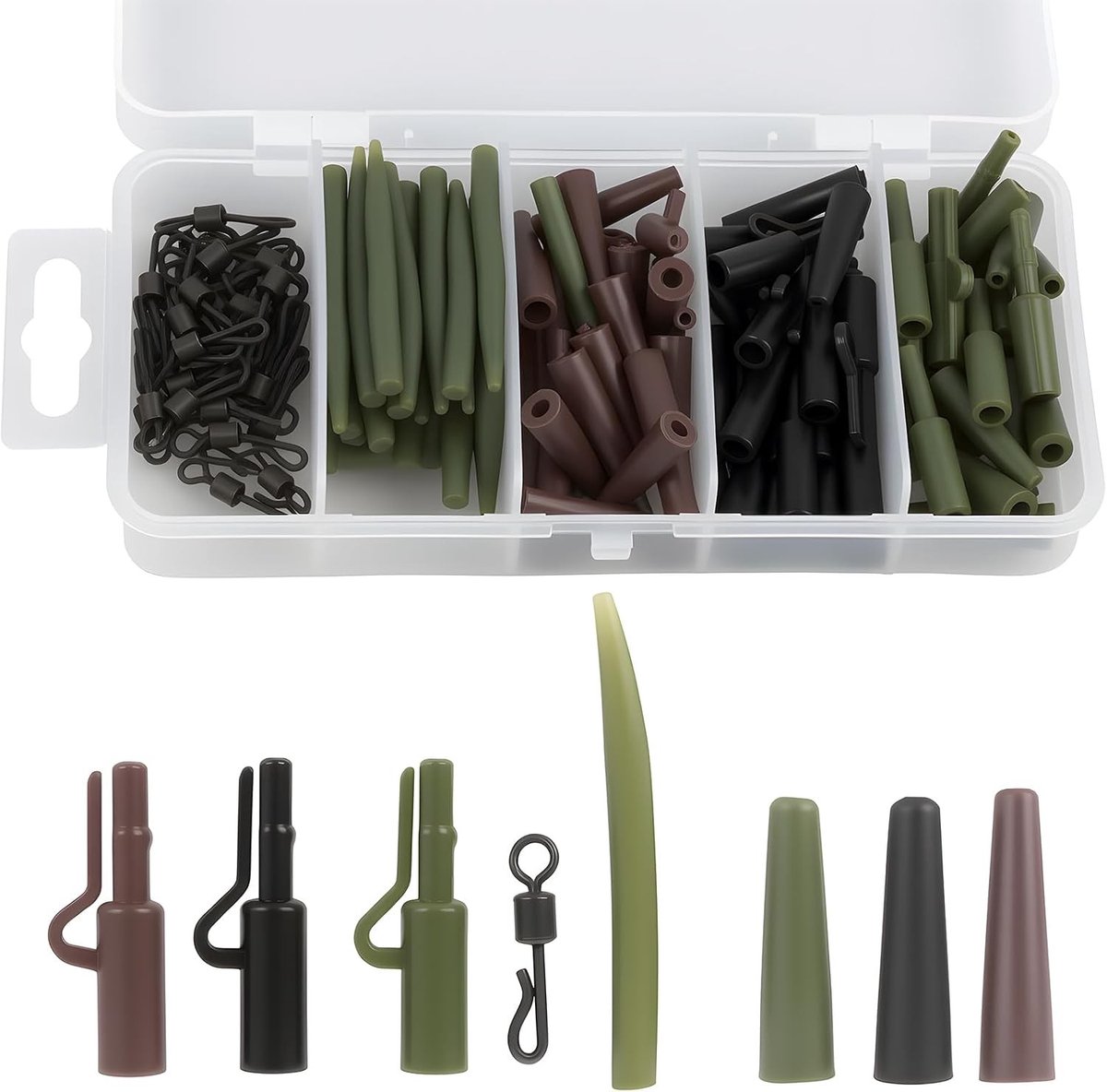 SnelShoppen - 120-delige Karper Hengel Set - Compleet met Veiligheidsclips, Antitangle Mouwen, Rubber Tubes en Snelle Verander Vertebrae - Voor Beginn