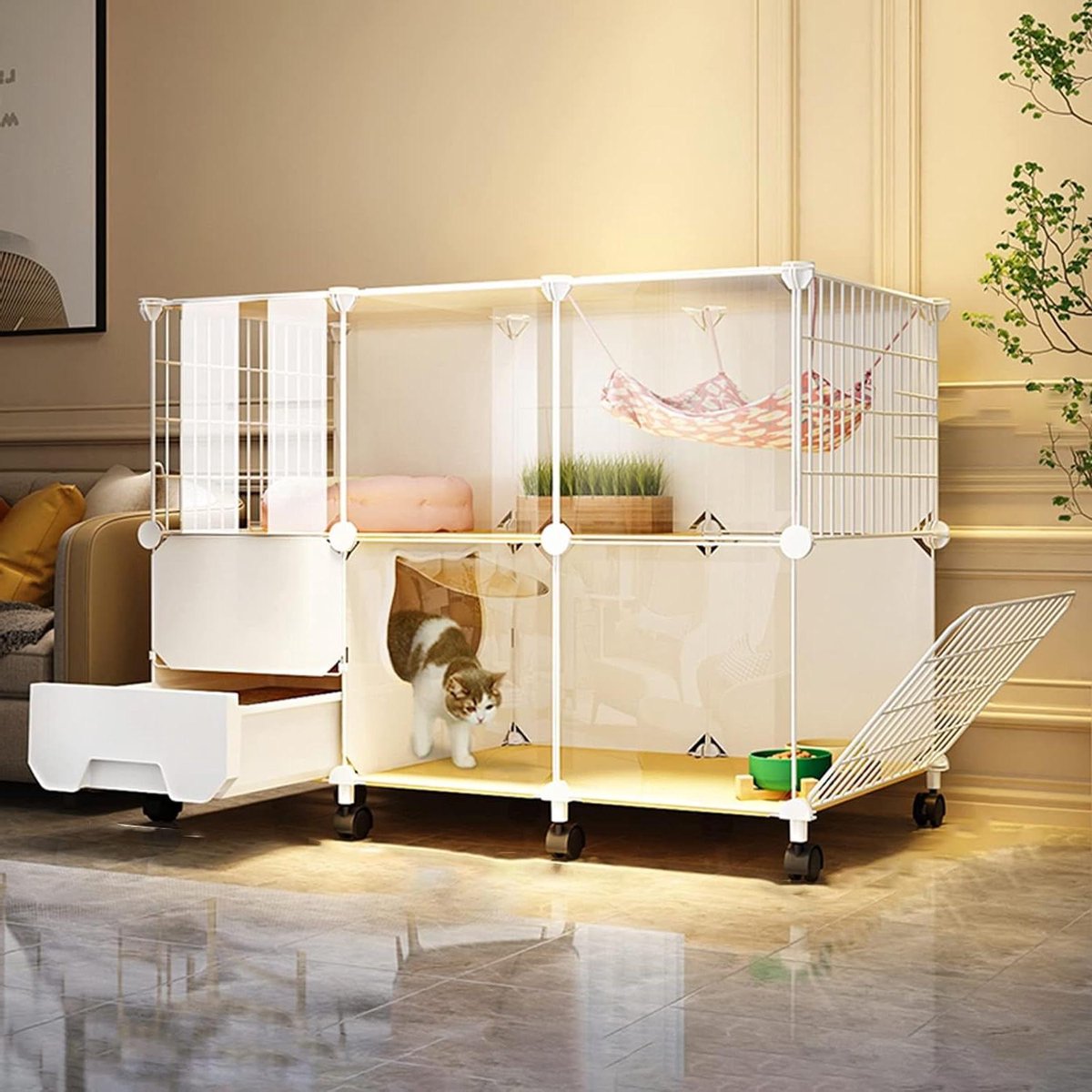 Kattenkooi - Kattenren Speelkooi - Huisdieren Trainen - Modulair Ontwerp - 2 Lagen - Wit