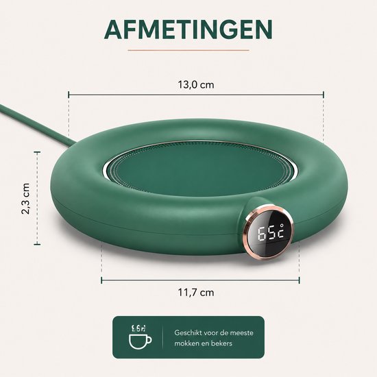 Warmhoudplaat voor mok of beker - Plaat om te verwarmen - Warmhoudstation voor mokken en bekers - Koffiekopverwarmer - Theebekerwarmer - Thermische warmhoudplaat - Warmhoudonderzetter - Groen — afbeelding 3