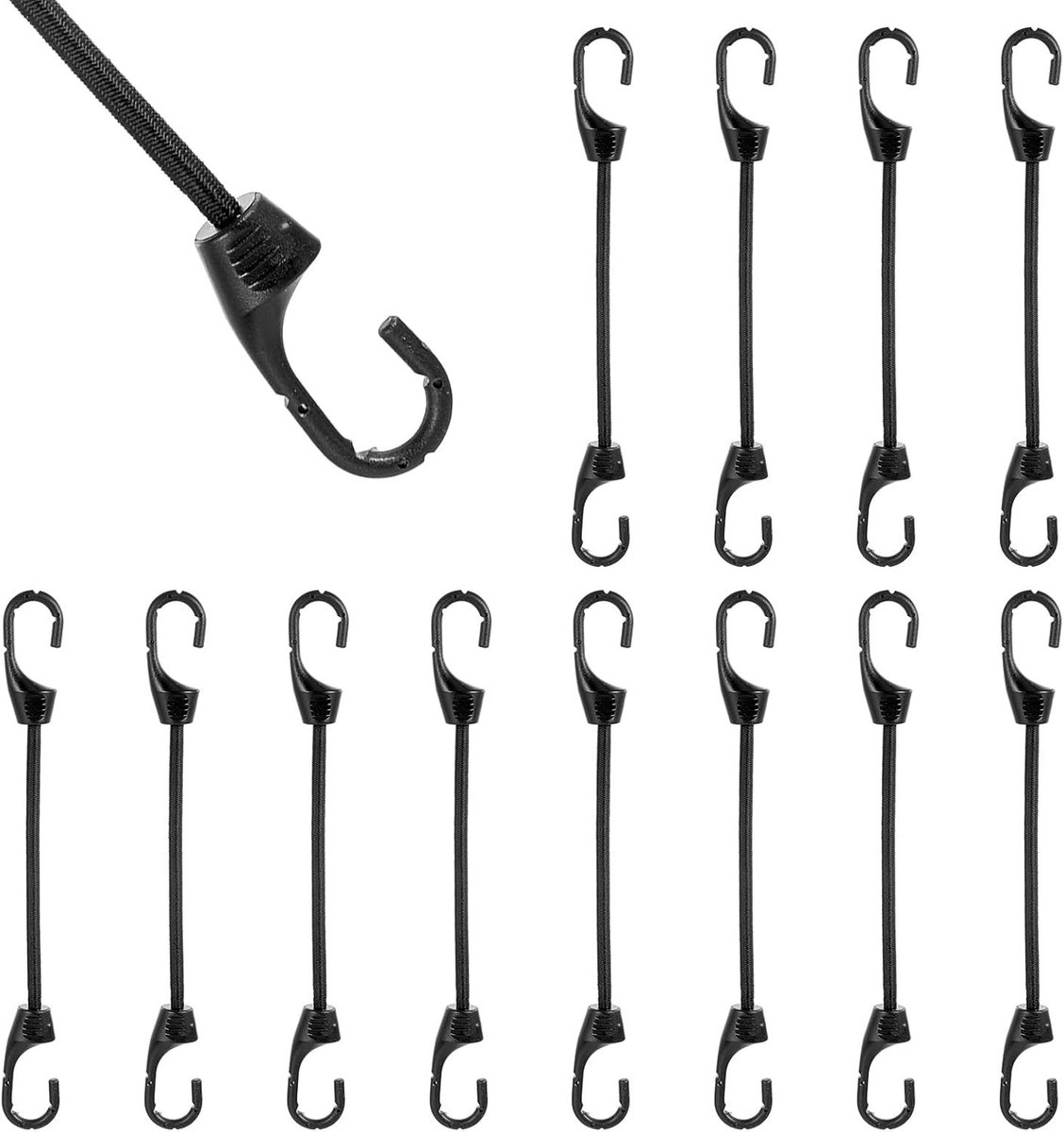 Snelbinders fiets - Zwart - 19,5 cm - Elastisch Rubber met Metalen Haken - Voor Vastzetten en Bevestigen