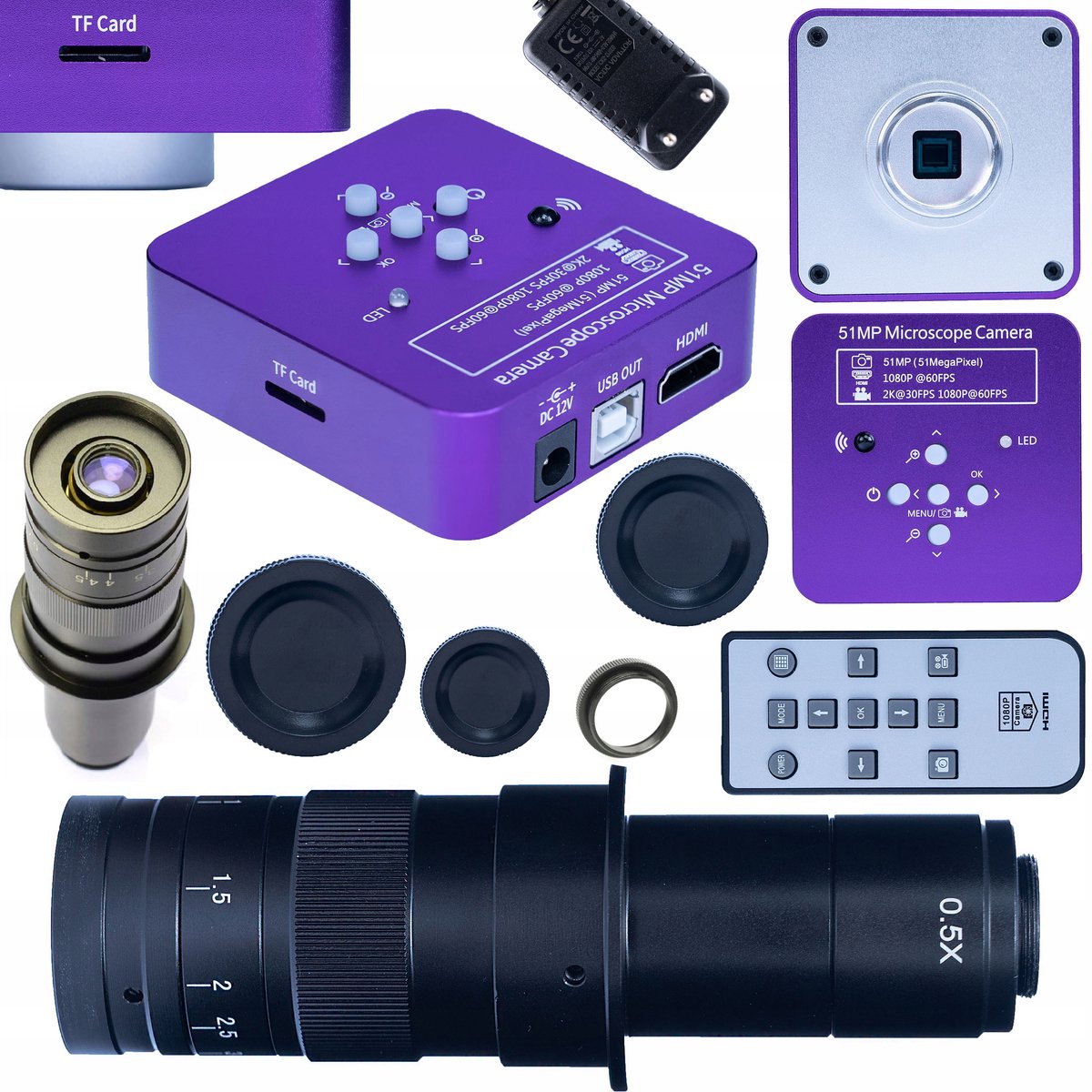Rosfix Microscoopset Puppis Pink PRO 51MP - Microscoopcamera C-Mount & 180x Objectief