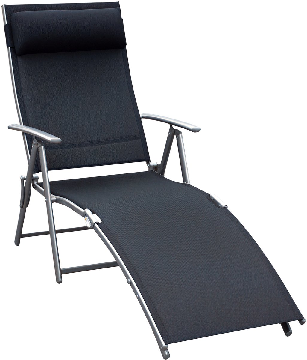 Opklapbare ligstoel/strandstoel met kussen - dekstoel met 7 - voudig verstelbare rugleuning - tuinstoel/relaxstoel/tuinstoel - draagvermogen tot 165 kg - voor tuin - vakantie en buitengebruik - zwart