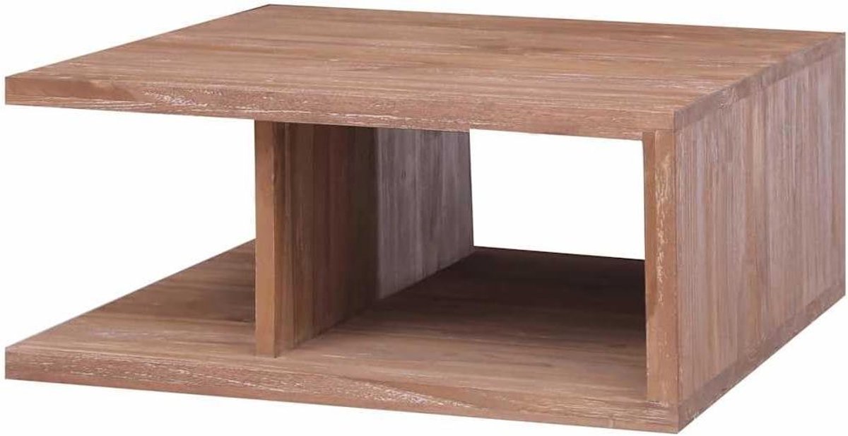 Koffietafel Teakhout - Salontafel Bijzettafel - Woonkamer Meubel - Geïntegreerd Opbergvak - 70 x 70 x 30 cm - Natuurlijk Hout
