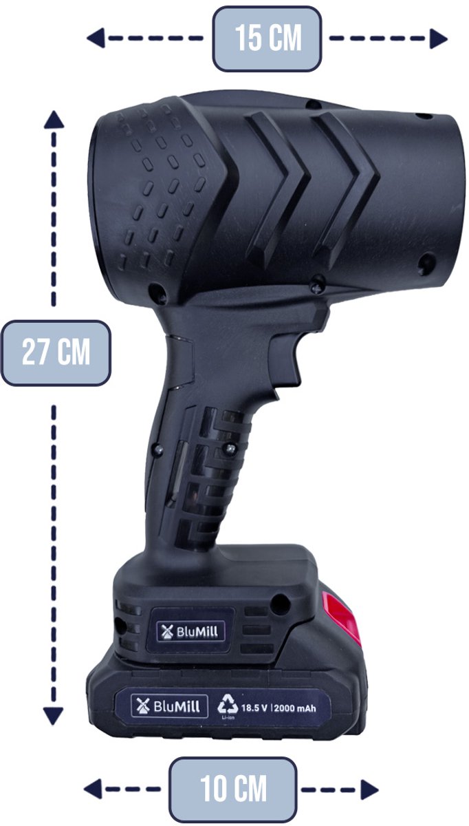BluMill Turbo Bladblazer - Accu Bladblazer - Draadloos - 18,5V 2,0Ah - Incl. Accu en Oplader - Lichtgewicht – foto 8