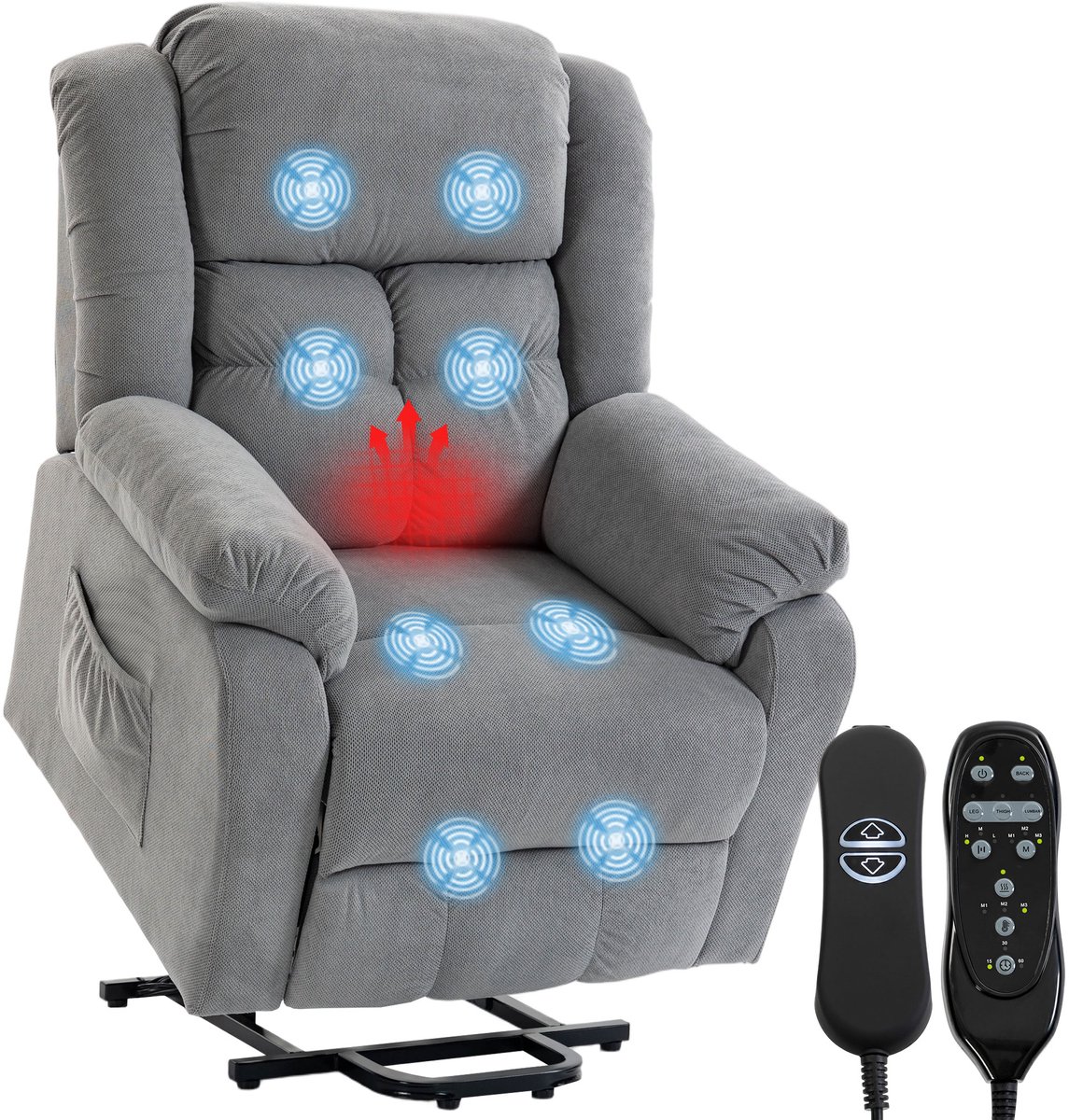 HOMCOM Multi-functional Power Lift Chair-Polyester, Stahl-92B x 102T x 104H cm-Hellgrau