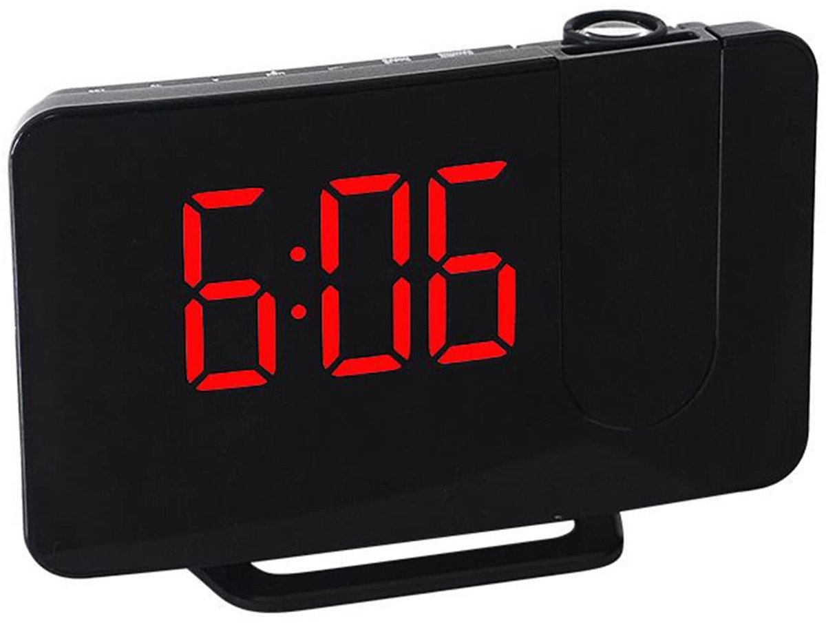 SnelShoppen - Digitale Wekker LED-projectie met FM-radio, USB-oplader, 180° Projector, Helderheidsaanpassing, Snoozefunctie voor Slaapkamers, Kantoor,