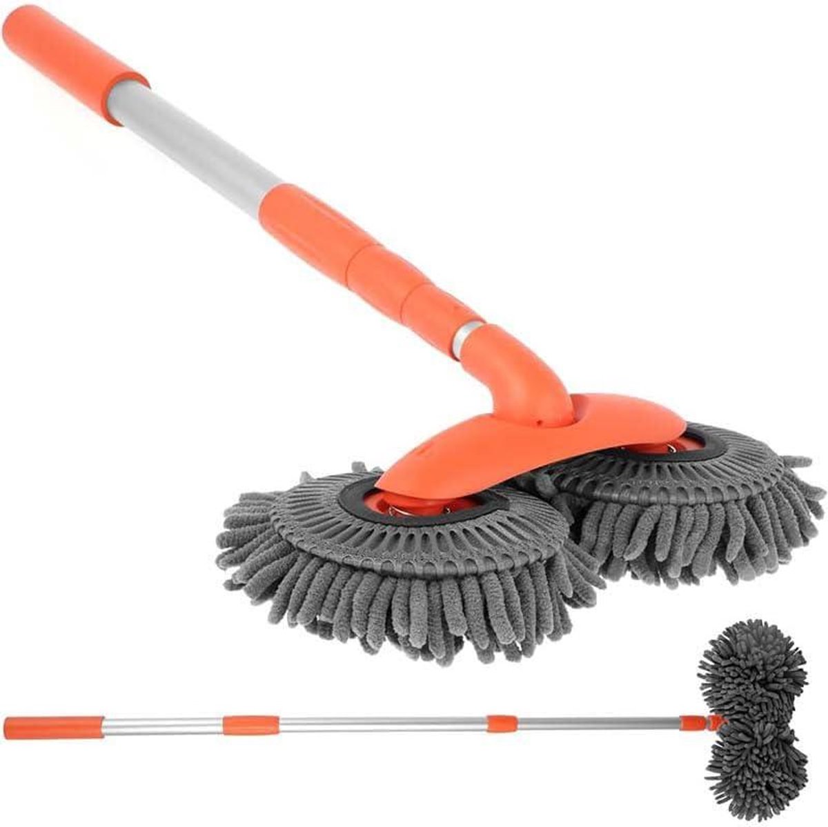 Dubbele Kop Autowasborstel - Telescopische Wasborstel - Auto Reinigen - 360 Graden Roterend - Tot 1.1m - Oranje