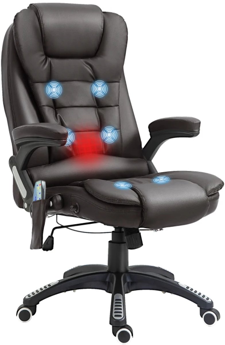 Ergonomische Bureaustoel met Massagefunctie, Schommelfunctie & Verwarmingsfunctie - In Hoogte Verstelbaar - 360° Draaibaar - Kantoorstoel - Gamestoel - Volwassenen Stoel - Directiestoel - Computerstoel -Bruin