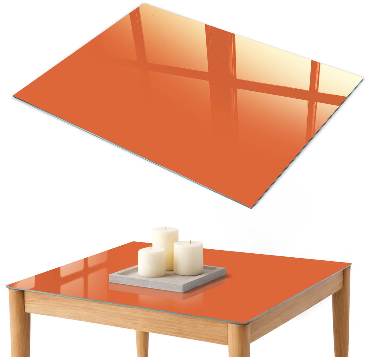 ArtPrintCave Sterk oranje Glazen Tafelblad 100x70 cm - Tafelblad Rechthoek - Oranje Glazen Eettafel - Achtergronden en patronen Eettafel Met Glasplaat