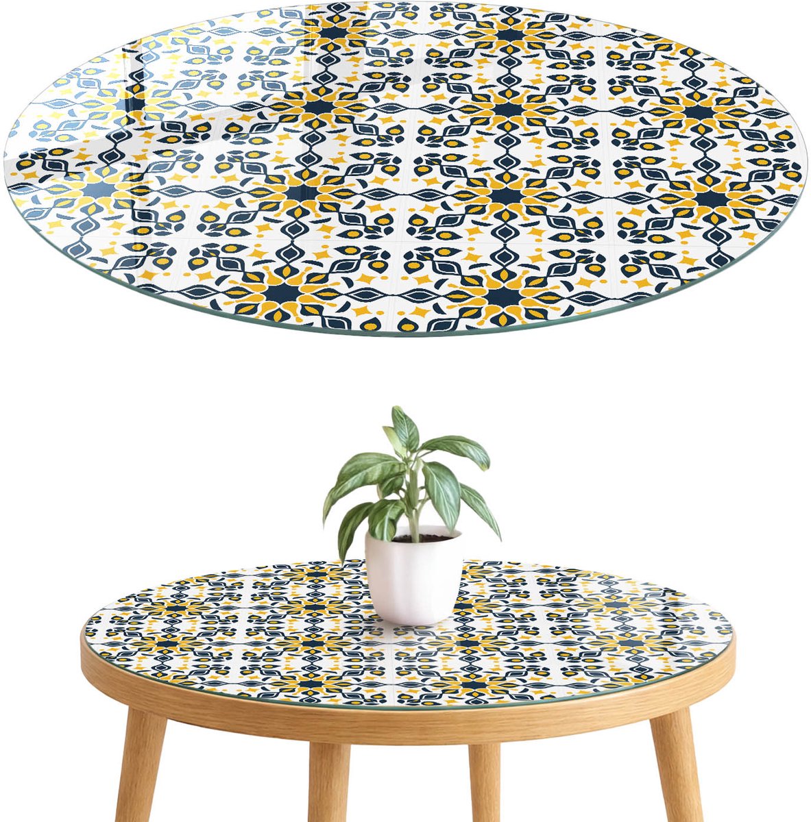 ArtPrintCave Mozaïek elegantie Glazen Tafelblad fi70 cm - Tafelblad Rond - Geel Glazen Eettafel - Achtergronden en patronen Terrastafel