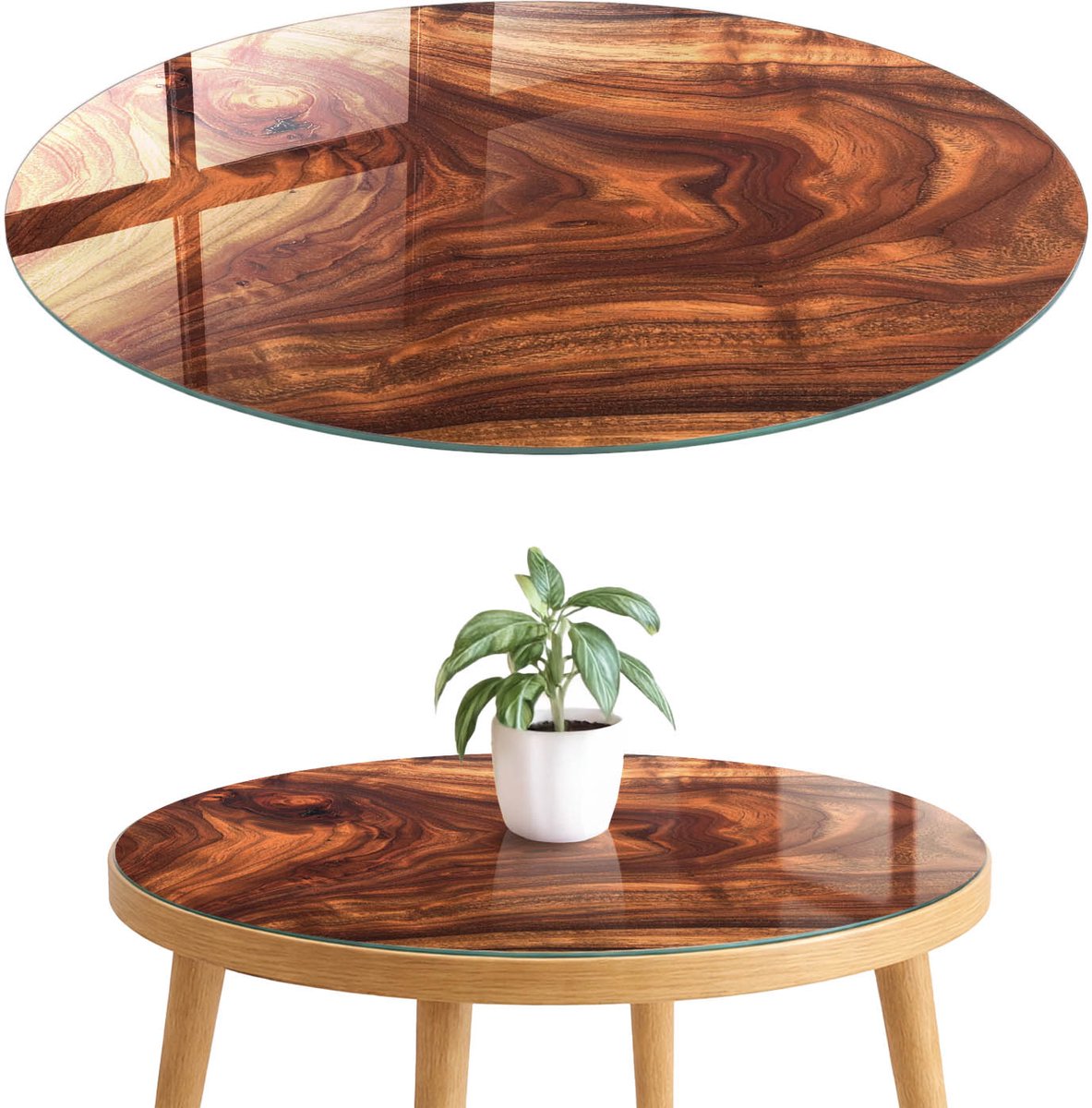 ArtPrintCave Houtpatronen Glazen Tafelblad fi70 cm - Tafelblad Rond - Bruin Bureaublad - Texturen Keukentafel