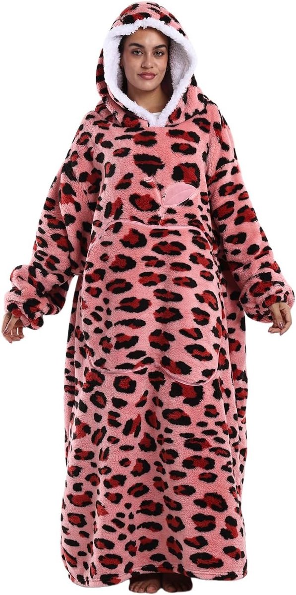 Zachte Hoodie Deken met Mouwen - Flanellen Deken met Capuchon en Zakjes voor Thuis, Bank en Bed