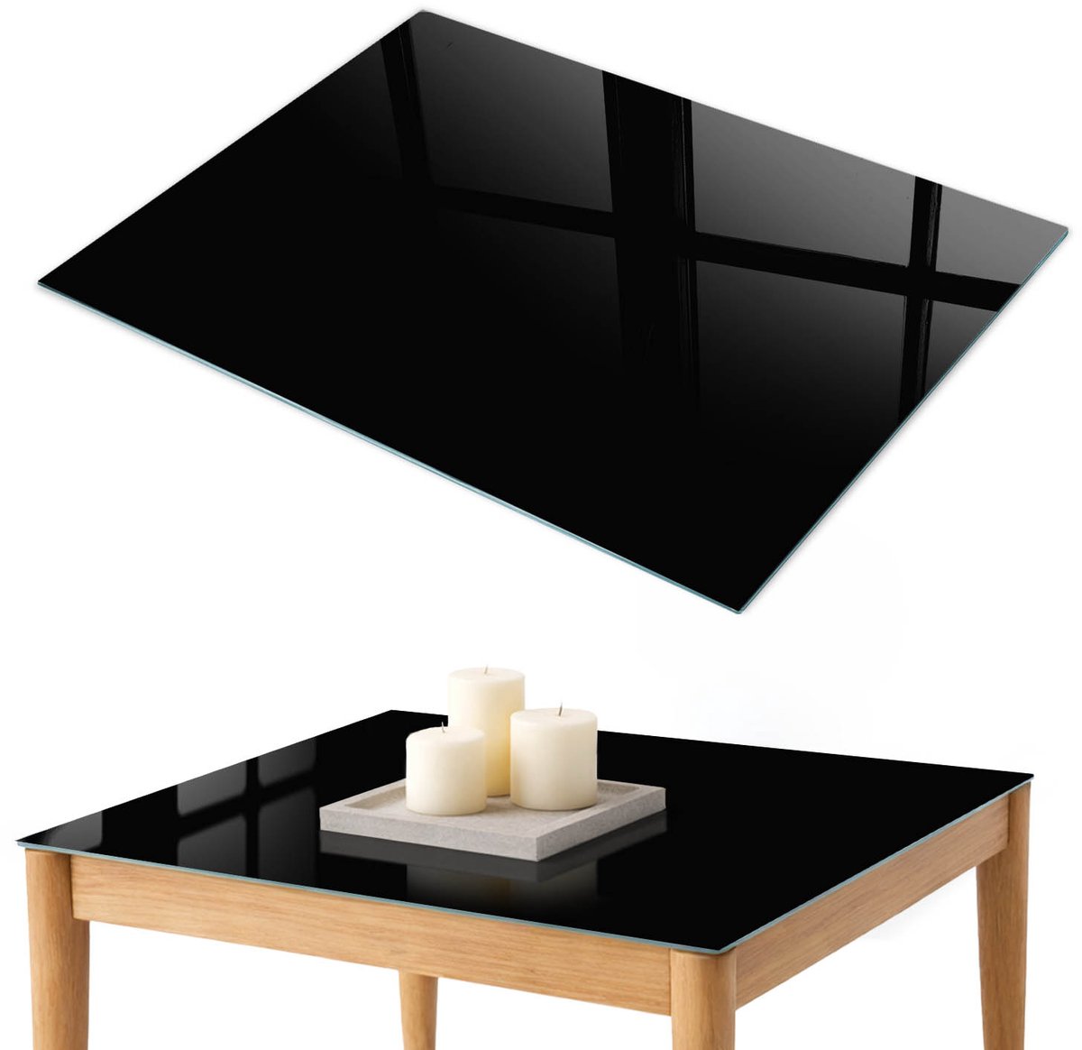 ArtPrintCave Zwart Glazen Tafelblad 100x70 cm - Tafelblad Rechthoek - Zwart Glazen Eettafel - Achtergronden en patronen Terrastafel