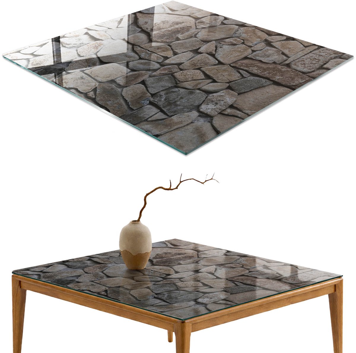 ArtPrintCave Steenstructuur Glazen Tafelblad - 50x50 cm - Tafelblad Vierkanten - Beige Terrastafel - Texturen Glasplaat