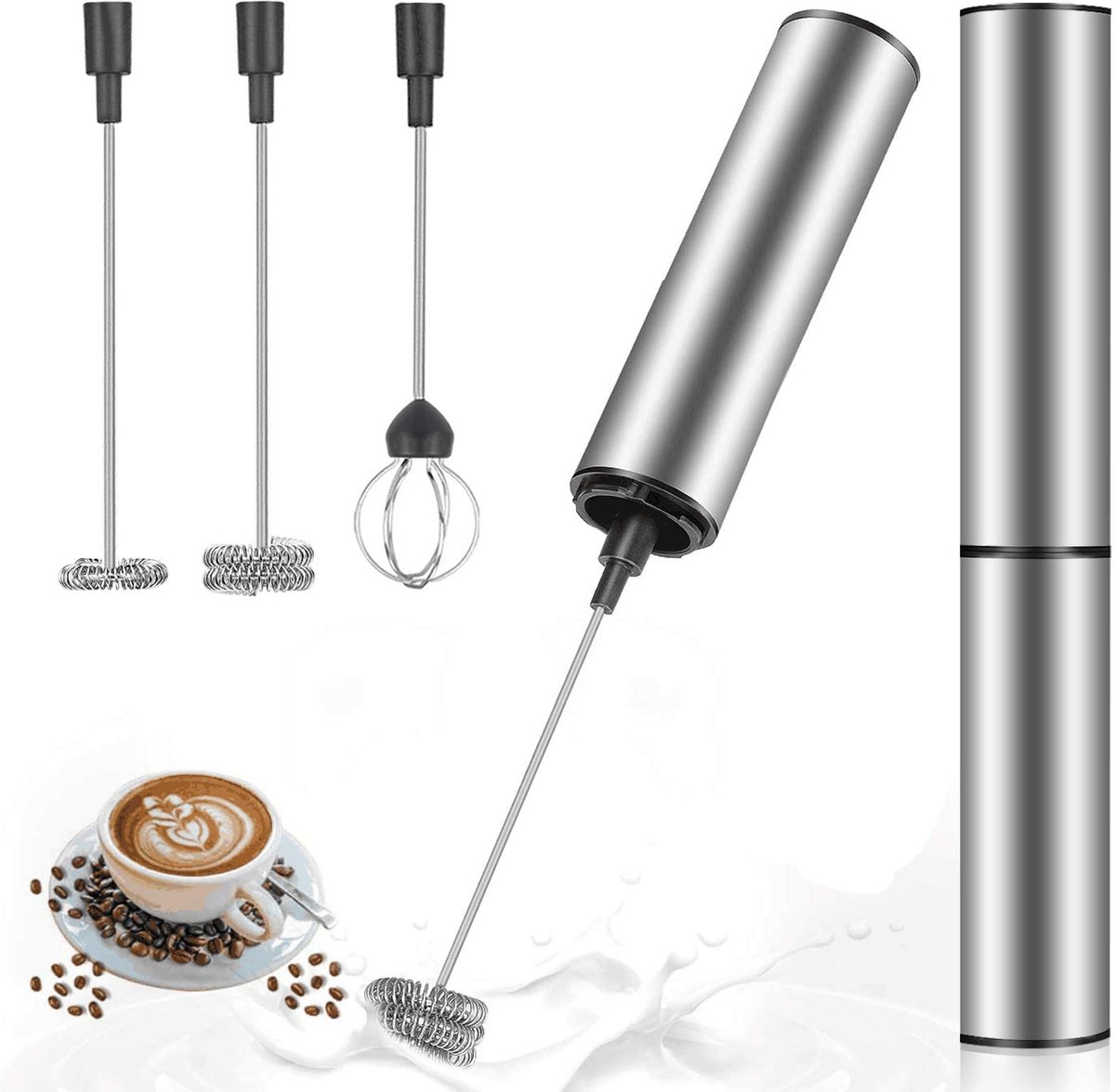 Elektrische Melkopschuimer - USB Oplaadbare Koffie Klopper - Met Dubbele Garde - Melkschuimer voor Latte, Cappuccino, Macchiato en Koffie - Handige Mixer voor Room, Eieren en Dranken - Draagbaar Keukenaccessoire