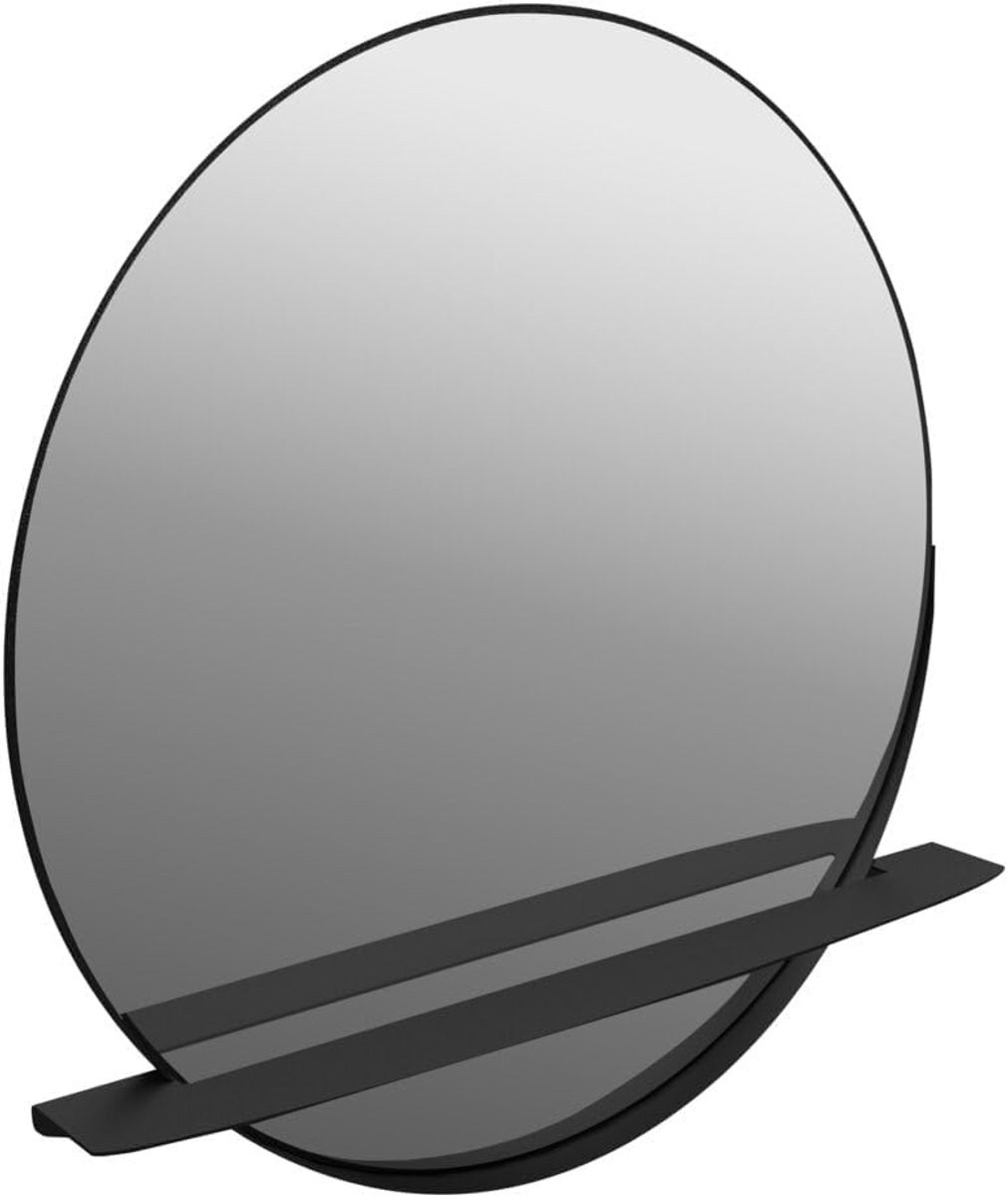 SnelShoppen - Rond Wandspiegel met Plank, Moderne Badkamerspiegel met Stalen Frame, Hangende Spiegel voor Hal, Sleek Design voor Badkamer en Hal