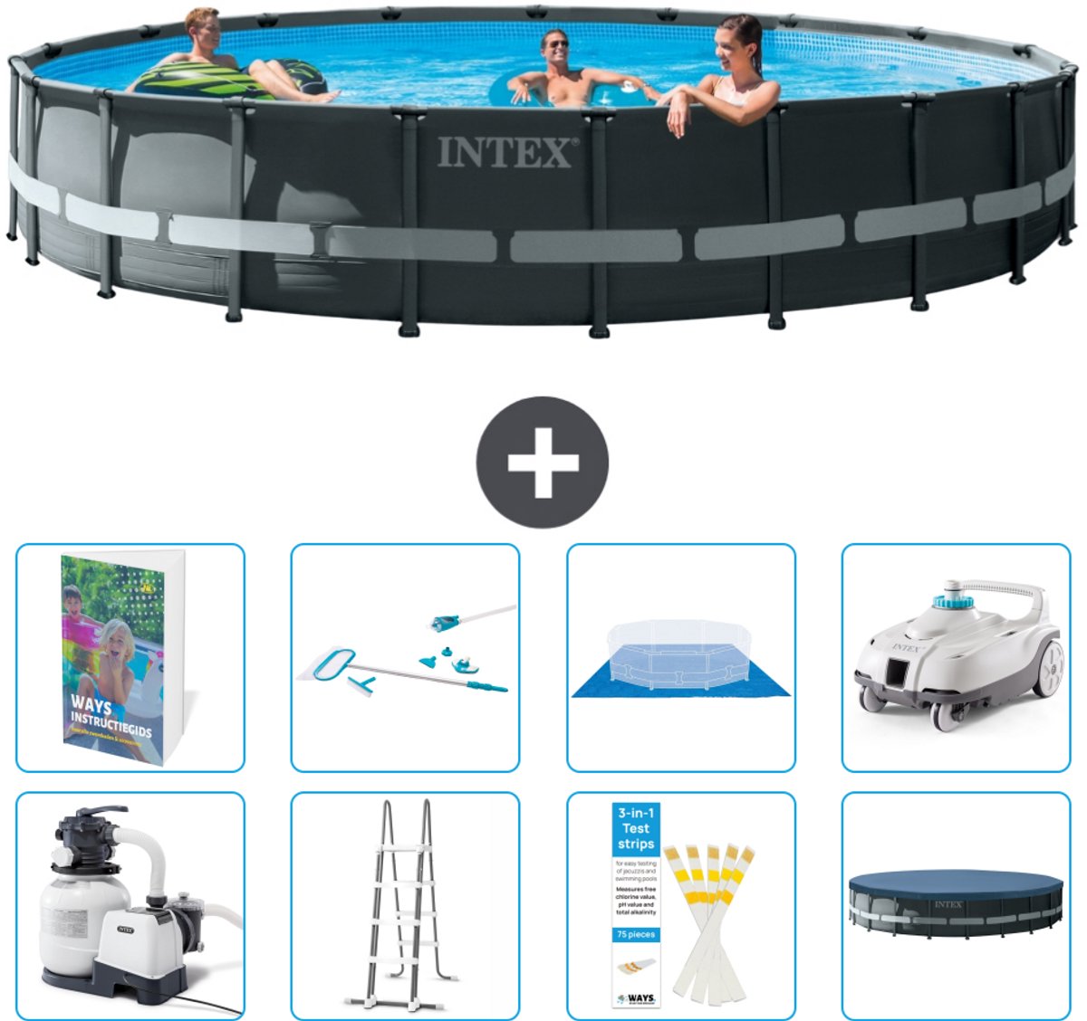Intex Rond Ultra XTR Frame Zwembad - 610 x 122 cm - Inclusief Pomp - Ladder - Grondzeil - Afdekzeil - Schoonmaakset - Stofzuiger - 9-delig